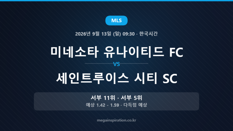 미네소타 유나이티드 FC vs 세인트루이스 시티 SC — MLS 2026년 9월 13일 (일) 09:30 · 한국시간
