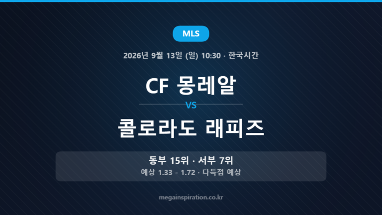 CF 몽레알 vs 콜로라도 래피즈 — MLS 2026년 9월 13일 (일) 10:30 · 한국시간