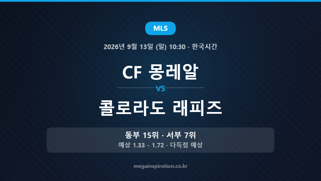 CF 몽레알 vs 콜로라도 래피즈 — MLS 2026년 9월 13일 (일) 10:30 · 한국시간