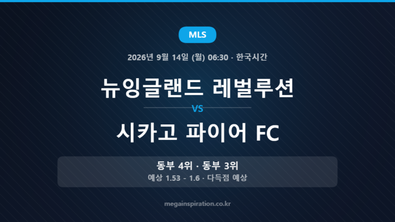 뉴잉글랜드 레벌루션 vs 시카고 파이어 FC — MLS 2026년 9월 14일 (월) 06:30 · 한국시간