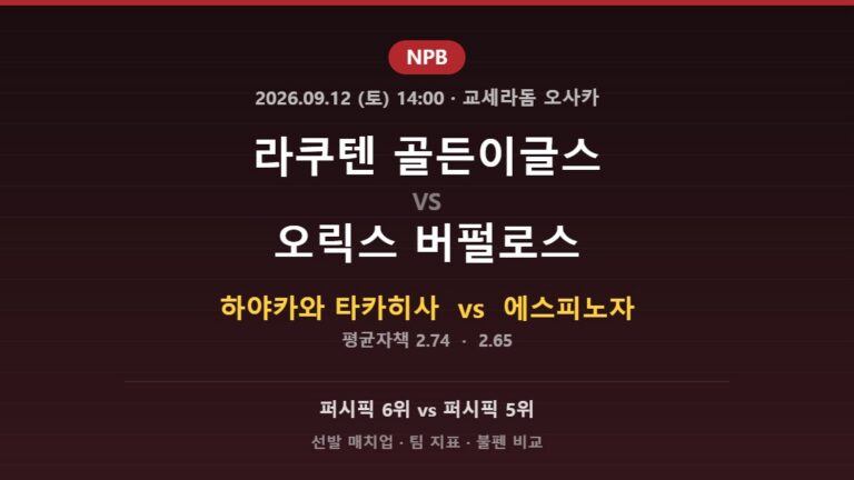 2026년 9월 12일 NPB 라쿠텐 골든이글스 vs 오릭스 버펄로스 분석