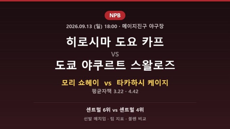히로시마 도요 카프 vs 도쿄 야쿠르트 스왈로즈 NPB 분석