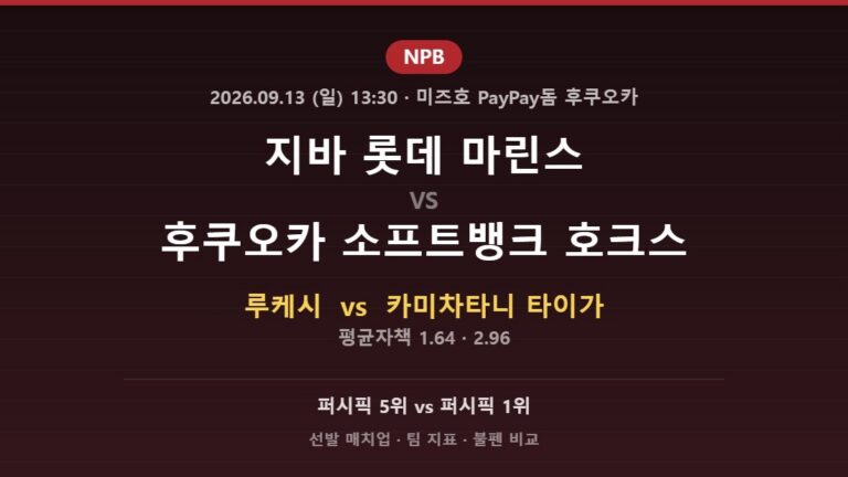 지바 롯데 마린스 vs 후쿠오카 소프트뱅크 호크스 NPB 분석