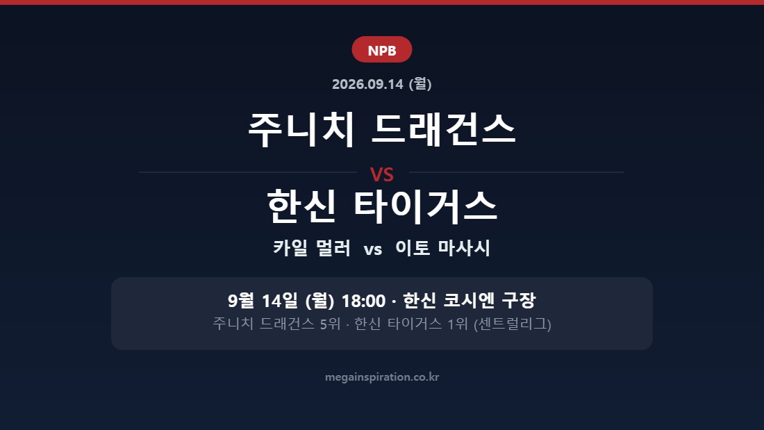 주니치 드래건스 vs 한신 타이거스 NPB 분석
