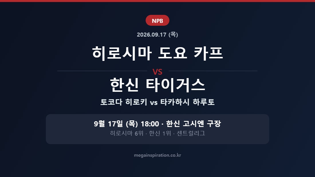히로시마 도요 카프 vs 한신 타이거스 NPB 분석