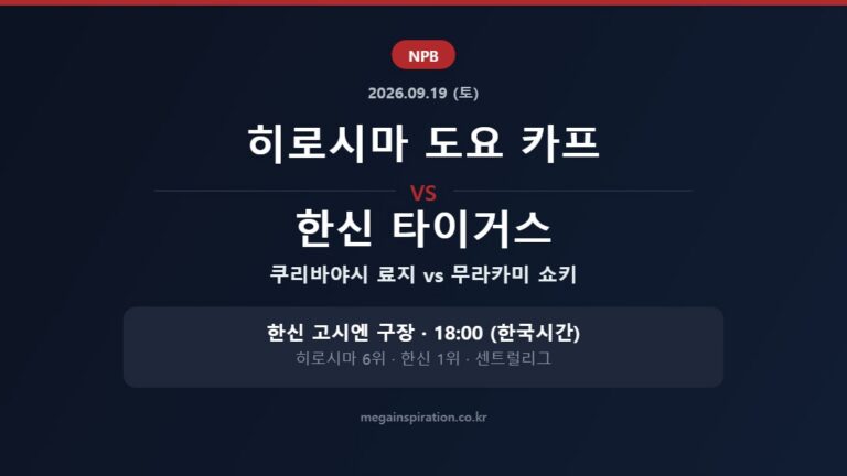 히로시마 도요 카프 vs 한신 타이거스 NPB 분석