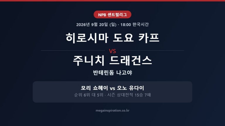 히로시마 도요 카프 vs 주니치 드래건스 NPB 분석
