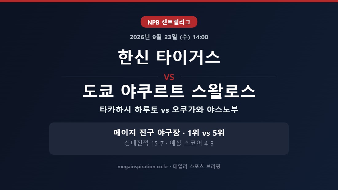 한신 타이거스 vs 도쿄 야쿠르트 스왈로스 NPB 분석