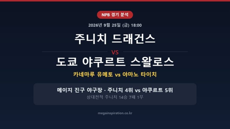 주니치 드래건스 vs 도쿄 야쿠르트 스왈로스 NPB 분석