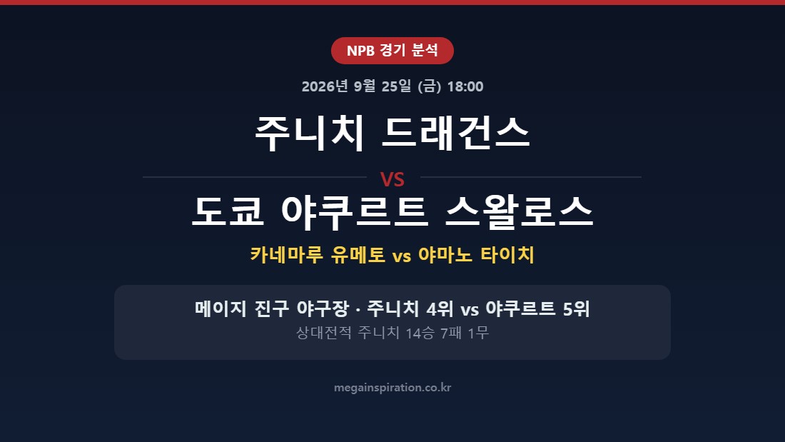 주니치 드래건스 vs 도쿄 야쿠르트 스왈로스 NPB 분석