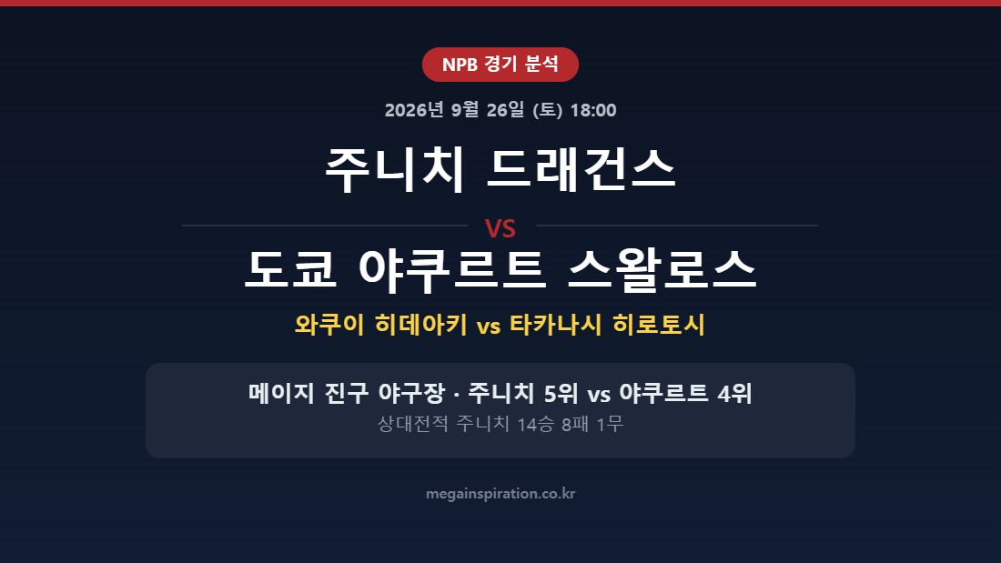 주니치 드래건스 vs 도쿄 야쿠르트 스왈로스 NPB 분석
