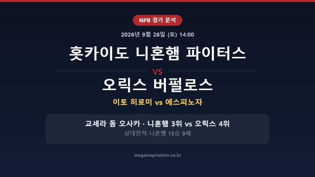 홋카이도 니혼햄 파이터스 vs 오릭스 버펄로스 NPB 분석