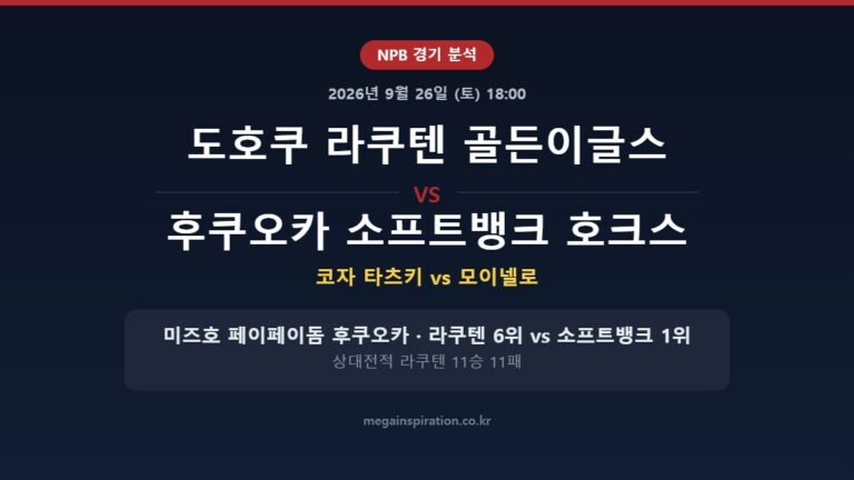 도호쿠 라쿠텐 골든이글스 vs 후쿠오카 소프트뱅크 호크스 NPB 분석