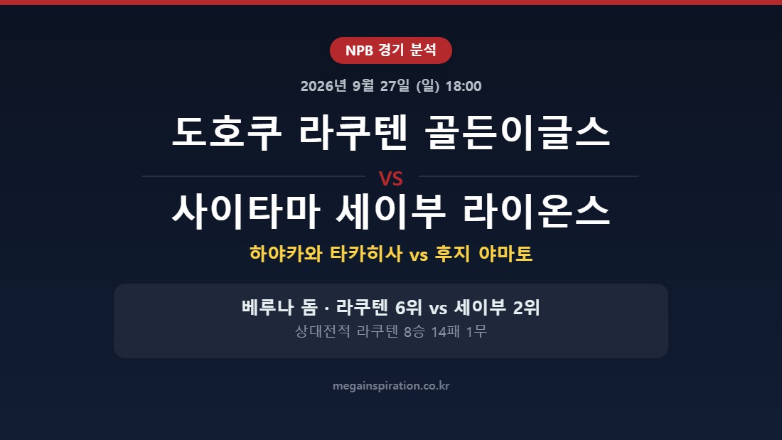 도호쿠 라쿠텐 골든이글스 vs 사이타마 세이부 라이온스 NPB 분석