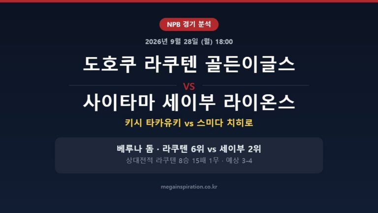 도호쿠 라쿠텐 골든이글스 vs 사이타마 세이부 라이온스 NPB 분석