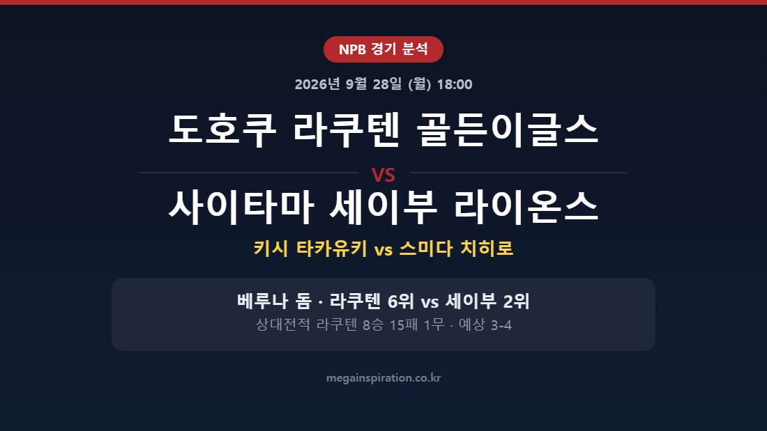 도호쿠 라쿠텐 골든이글스 vs 사이타마 세이부 라이온스 NPB 분석