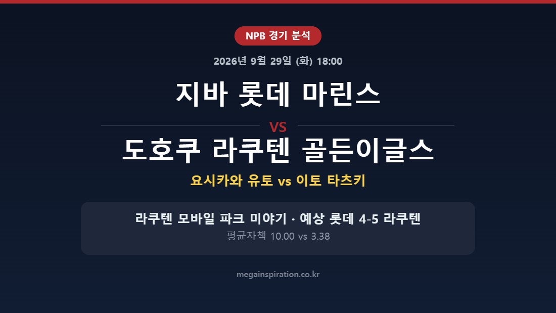 지바 롯데 마린스 vs 도호쿠 라쿠텐 골든이글스 NPB 분석