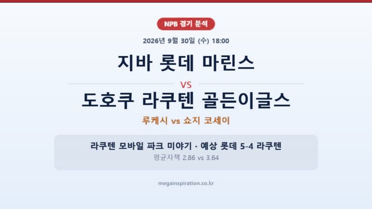 지바 롯데 마린스 vs 도호쿠 라쿠텐 골든이글스 NPB 분석