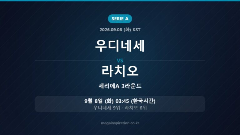 우디네세 vs 라치오 — 세리에A 3라운드 9월 8일 (화) 03:45 한국시간