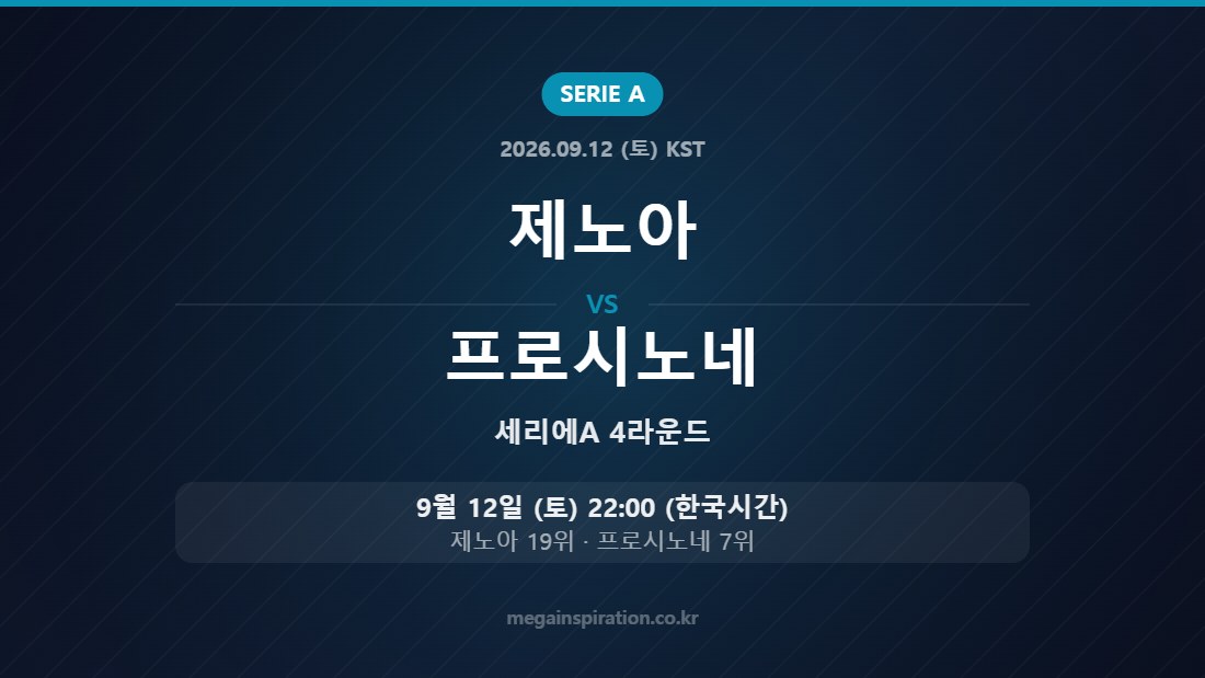 제노아 vs 프로시노네 — 세리에A 4라운드 9월 12일 (토) 22:00 한국시간