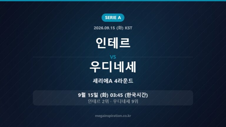 인테르 vs 우디네세 — 세리에A 4라운드 9월 15일 (화) 03:45 한국시간