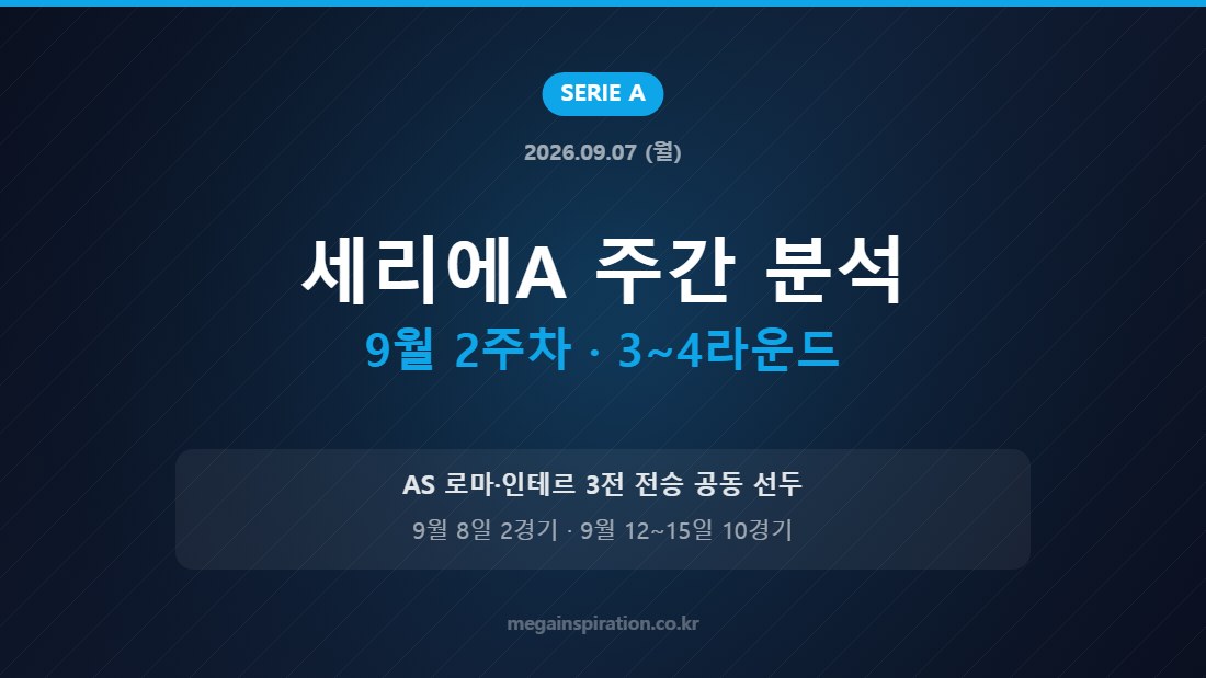 2026년 9월 2주차 세리에A 일정과 순위