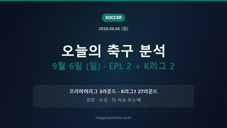 오늘의 축구 분석 9월 6일 (일) · EPL 2 + K리그 2
