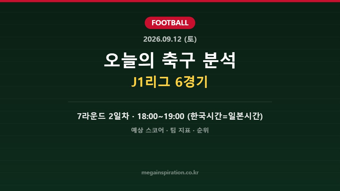 2026년 9월 12일 축구 분석 J1리그 6경기