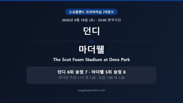 던디 vs 마더웰 스코틀랜드 프리미어십 분석