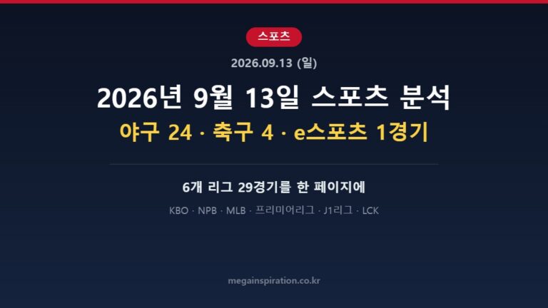2026년 9월 13일 스포츠 분석