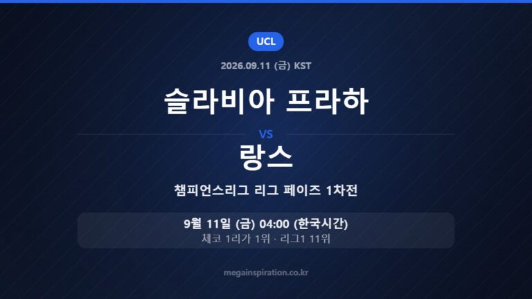 슬라비아 프라하 vs 랑스 — 챔피언스리그 리그 페이즈 1차전 9월 11일 (금) 04:00 한국시간