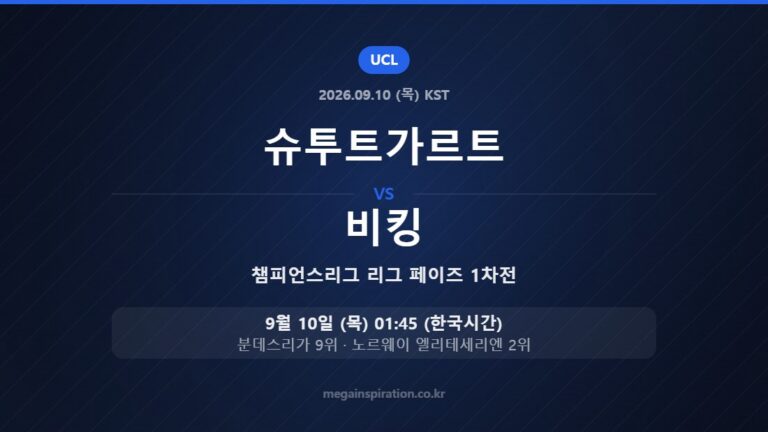 슈투트가르트 vs 비킹 — 챔피언스리그 리그 페이즈 1차전 9월 10일 (목) 01:45 한국시간