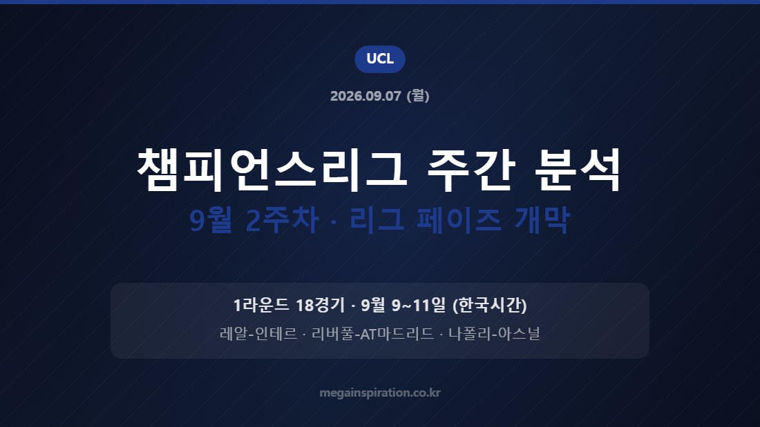 챔피언스리그 주간 분석 9월 2주차 · 리그 페이즈 개막