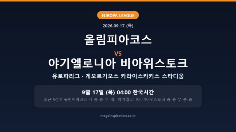 올림피아코스 vs 야기엘로니아 비아위스토크 유로파리그 분석