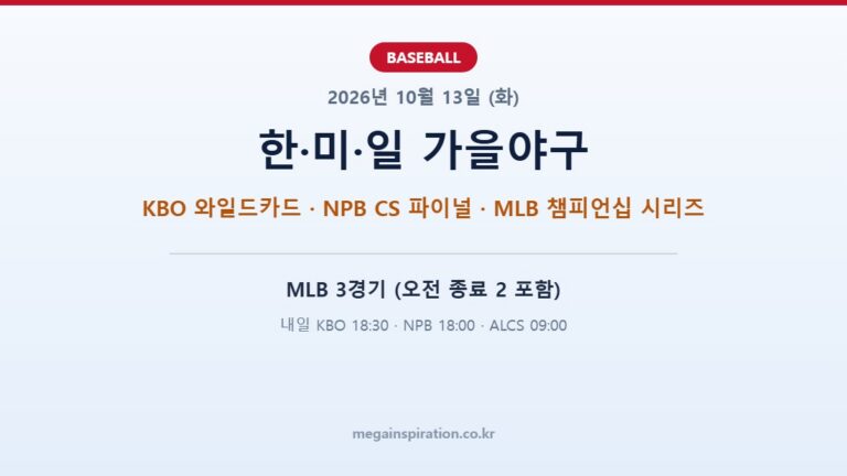 2026년 10월 13일 야구 분석 KBO NPB MLB