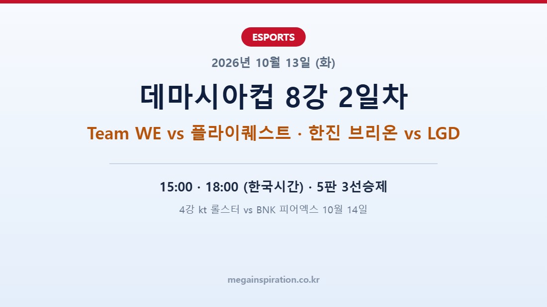 2026년 10월 13일 e스포츠 분석 데마시아컵 8강