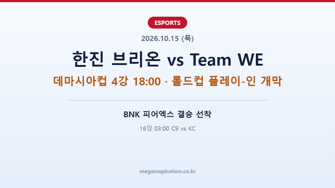 2026년 10월 15일 e스포츠 분석 데마시아컵 4강 롤드컵 플레이-인