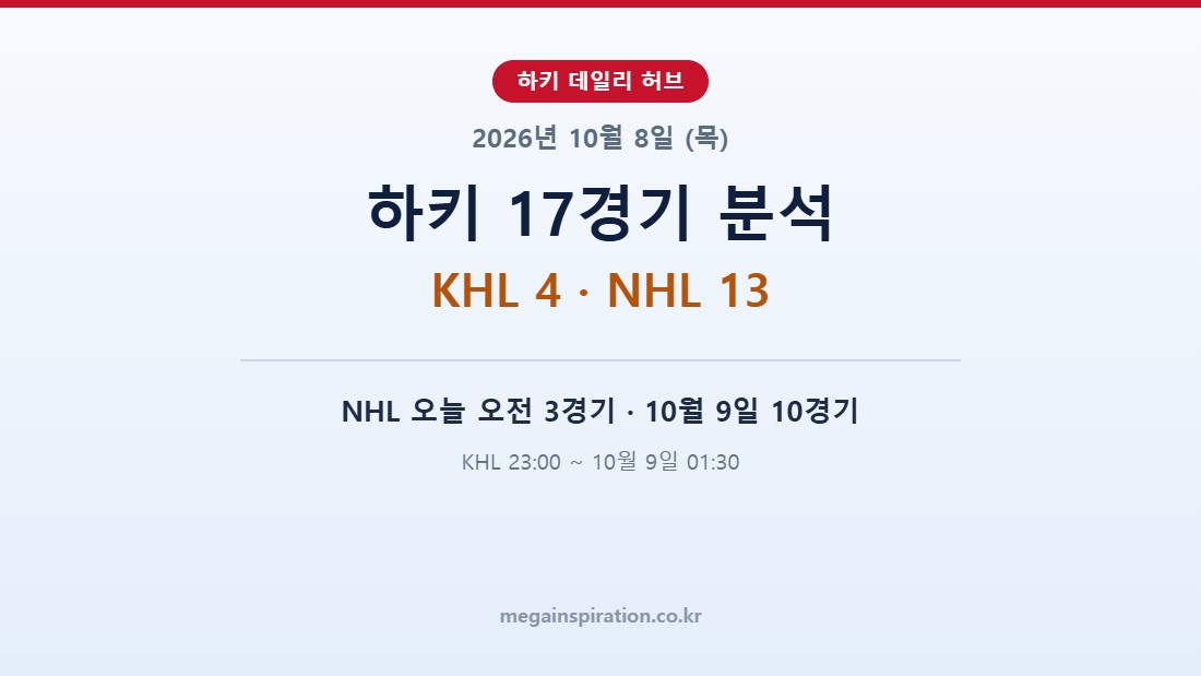2026년 10월 8일 (목) 하키 분석 | KHL 4경기 · NHL 13경기