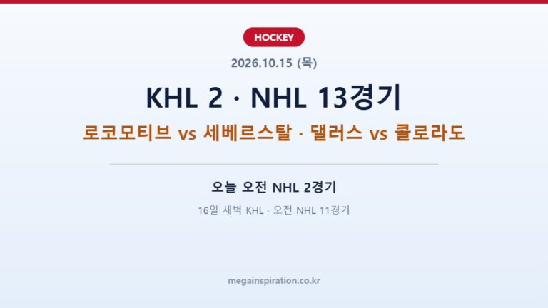 2026년 10월 15일 하키 분석 KHL NHL