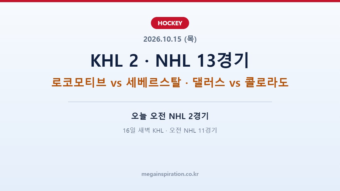 2026년 10월 15일 하키 분석 KHL NHL