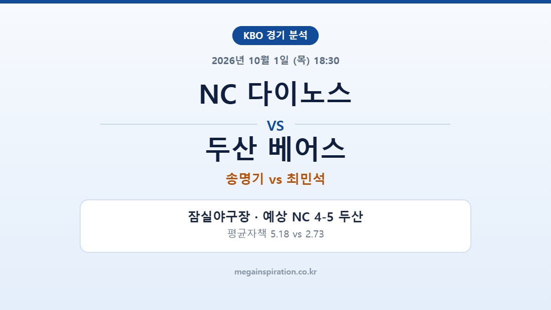 NC 다이노스 vs 두산 베어스 KBO 분석