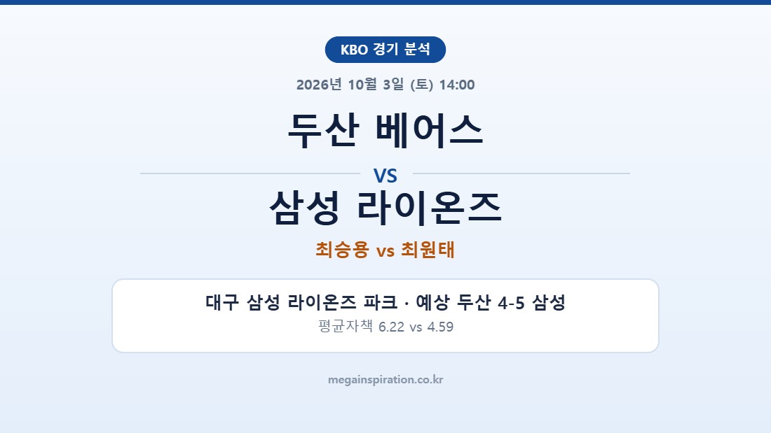 두산 베어스 vs 삼성 라이온즈 KBO 분석
