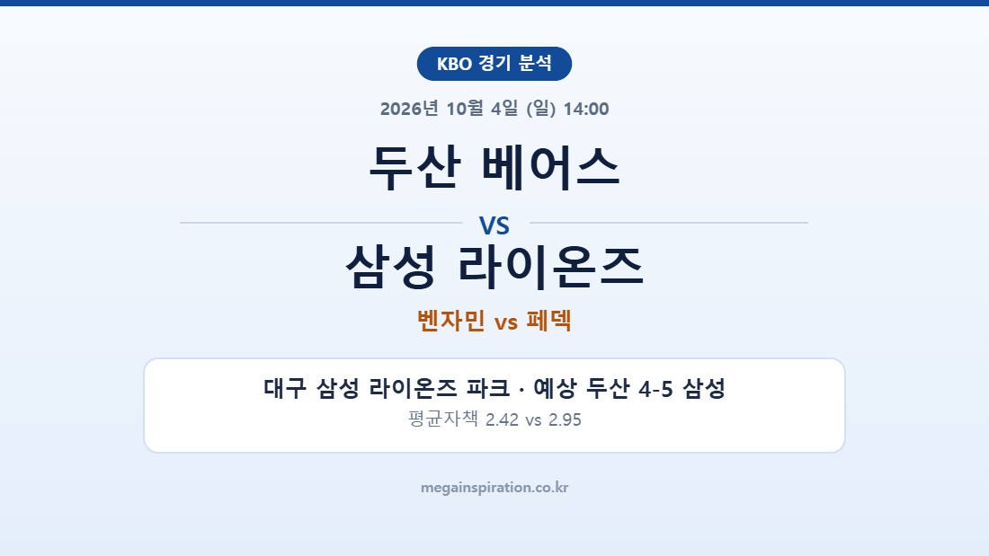 두산 베어스 vs 삼성 라이온즈 KBO 분석