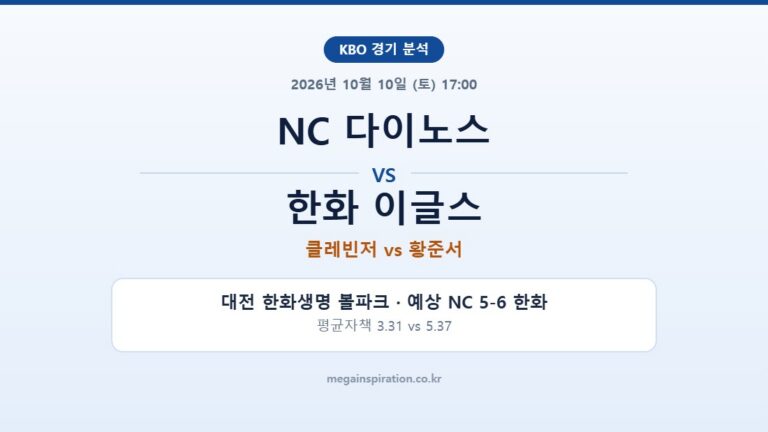 NC 다이노스 vs 한화 이글스 KBO 분석