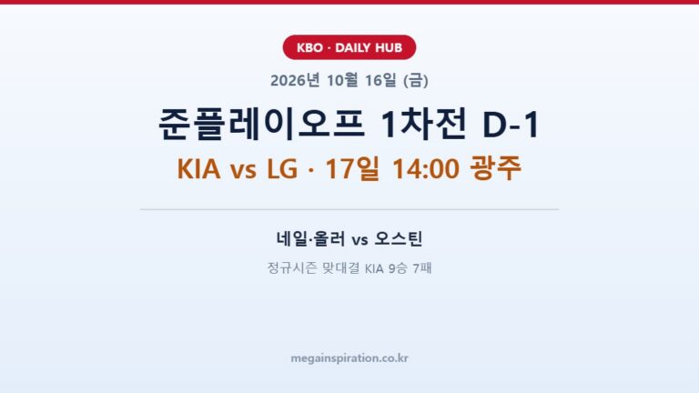 2026년 10월 16일 KBO 준플레이오프 1차전 프리뷰