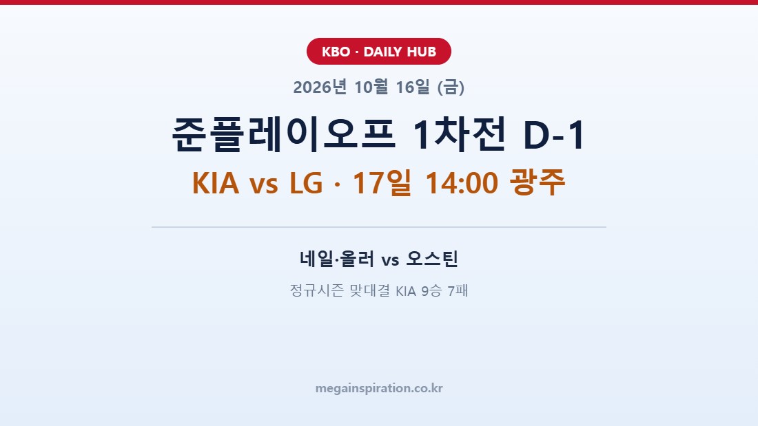 2026년 10월 16일 KBO 준플레이오프 1차전 프리뷰