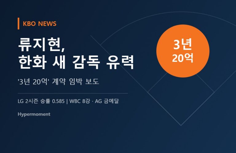 류지현 한화 감독 유력, 3년 20억 계약 임박 보도