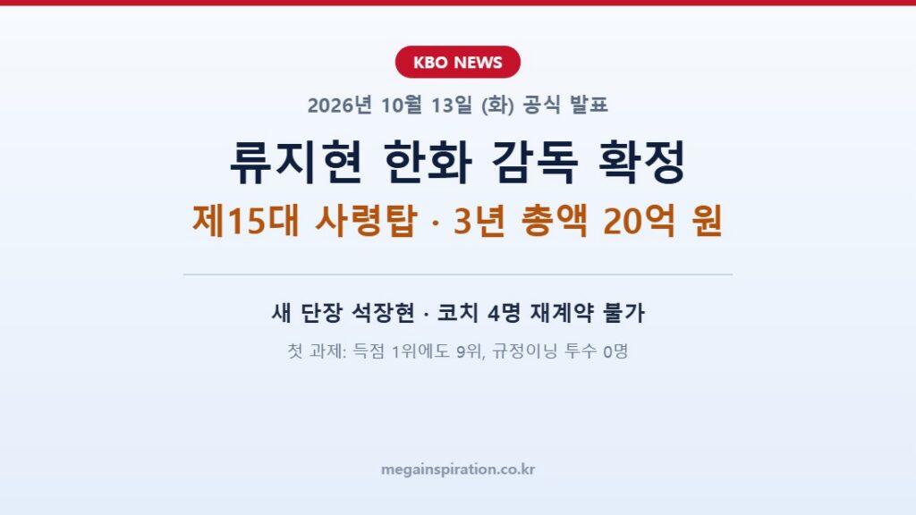 류지현 한화 감독 확정 3년 20억 공식 발표