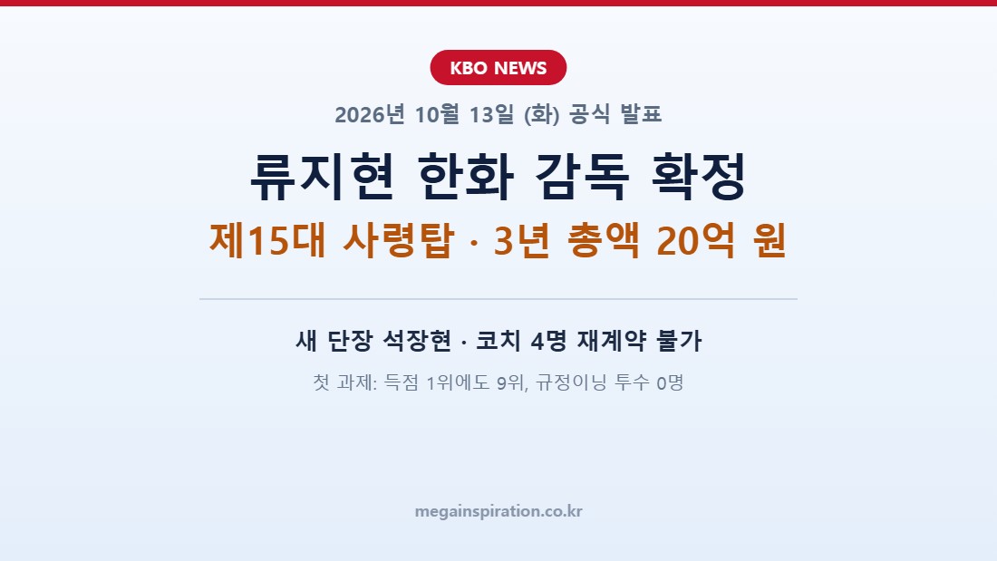 류지현 한화 감독 확정 3년 20억 공식 발표