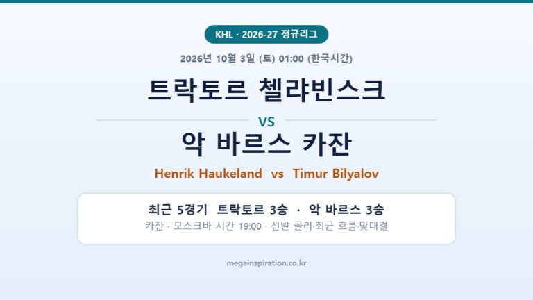트락토르 첼랴빈스크 vs 악 바르스 카잔 KHL 분석